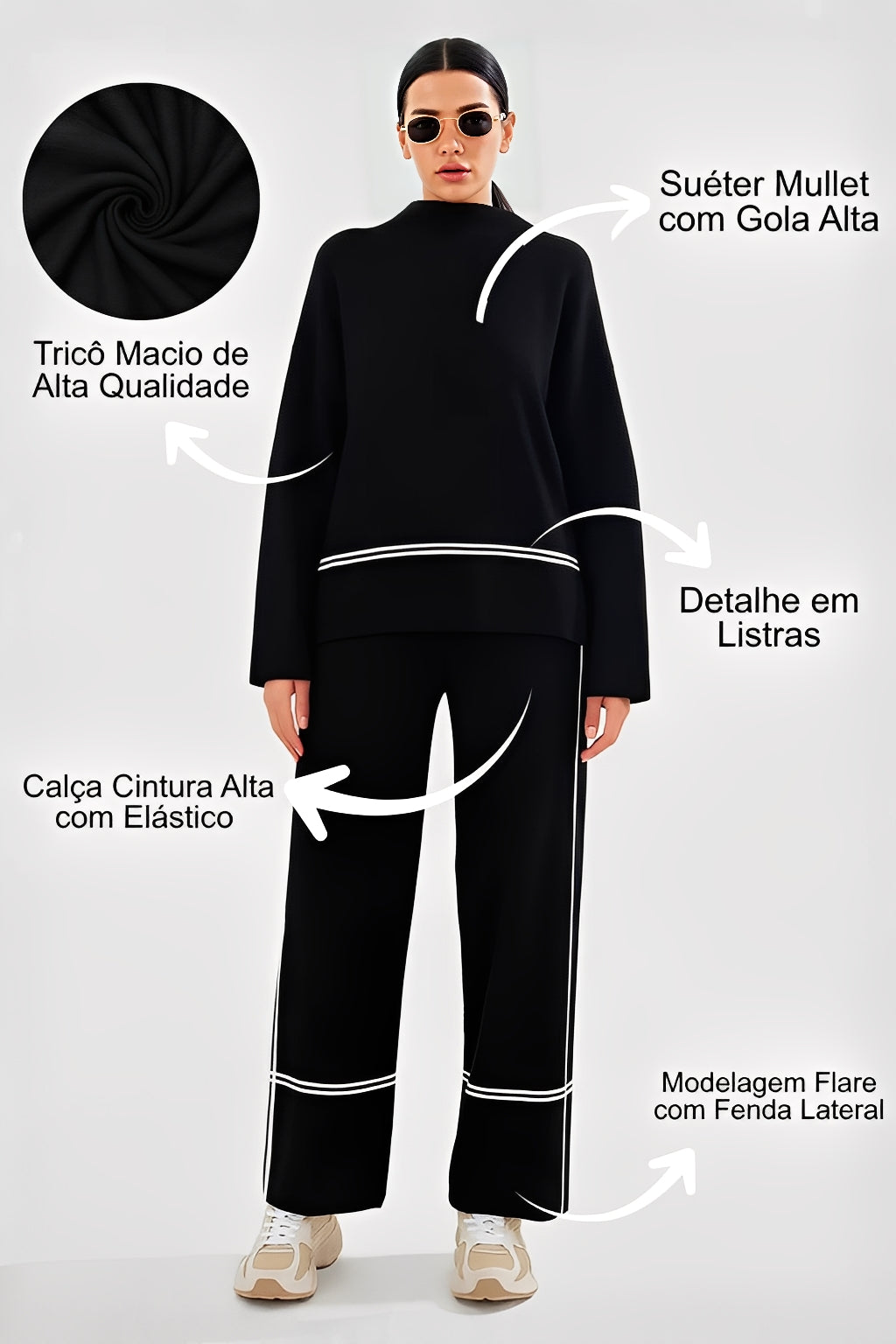 Kim Knit Set with High-Neck Mullet Sweater and Premium Comfort Pants