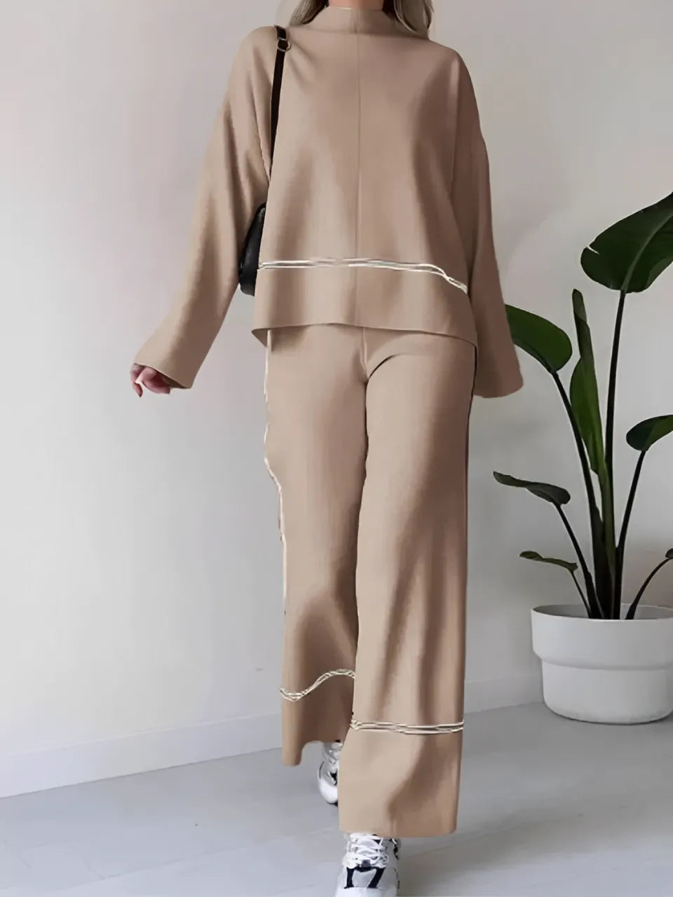 Knit Set with High-Neck Mullet Sweater and Comfort Pants – Kim