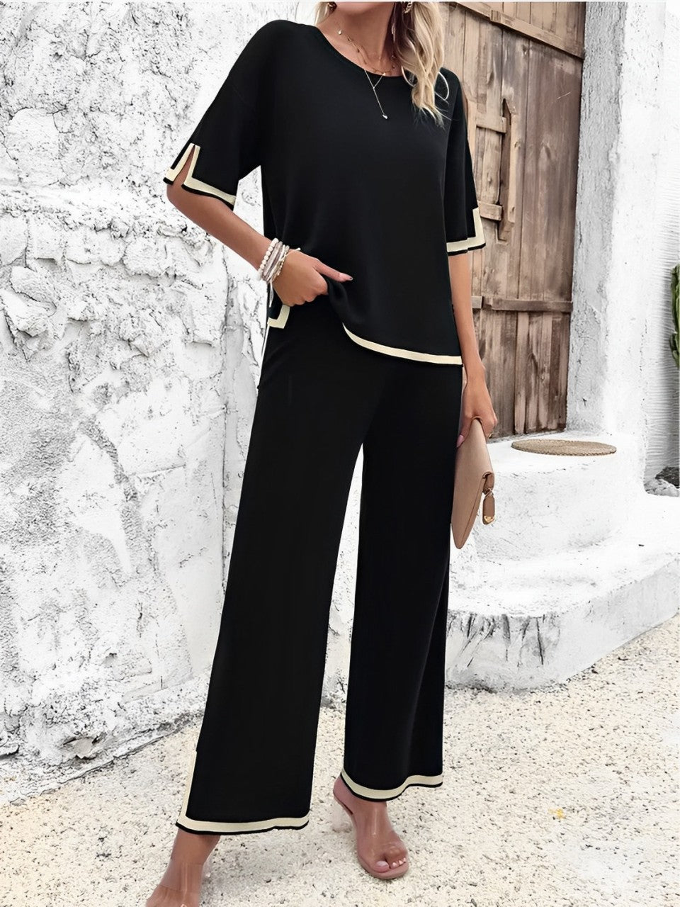 Women’s Viscose Set with Mullet Blouse and Slit Pants – Mirtes