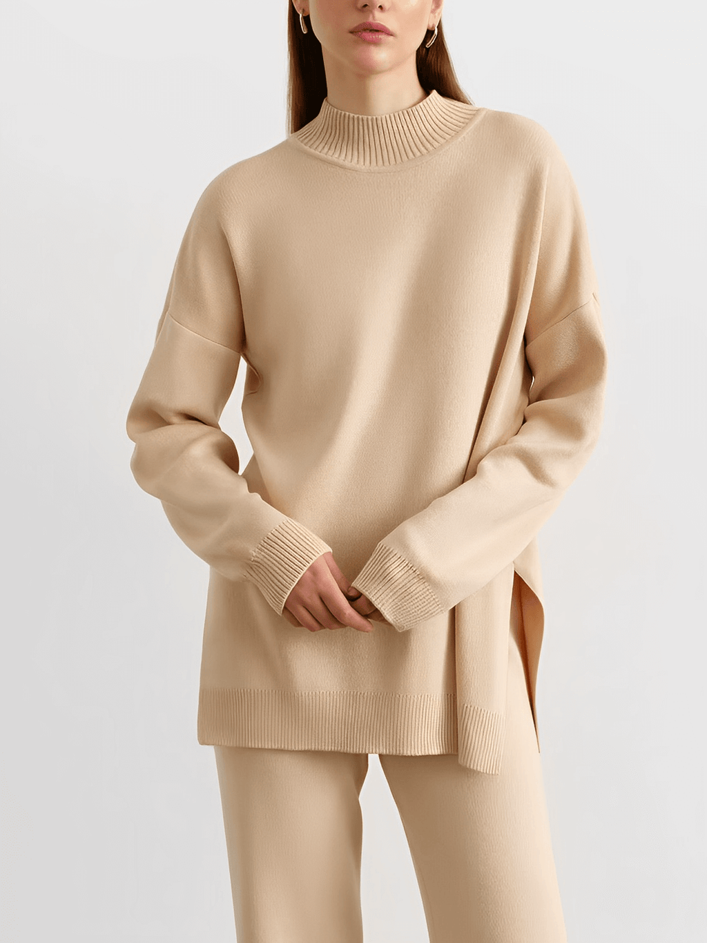 High-Neck Mullet Sweater Set with High-Waist Pants – Manuela