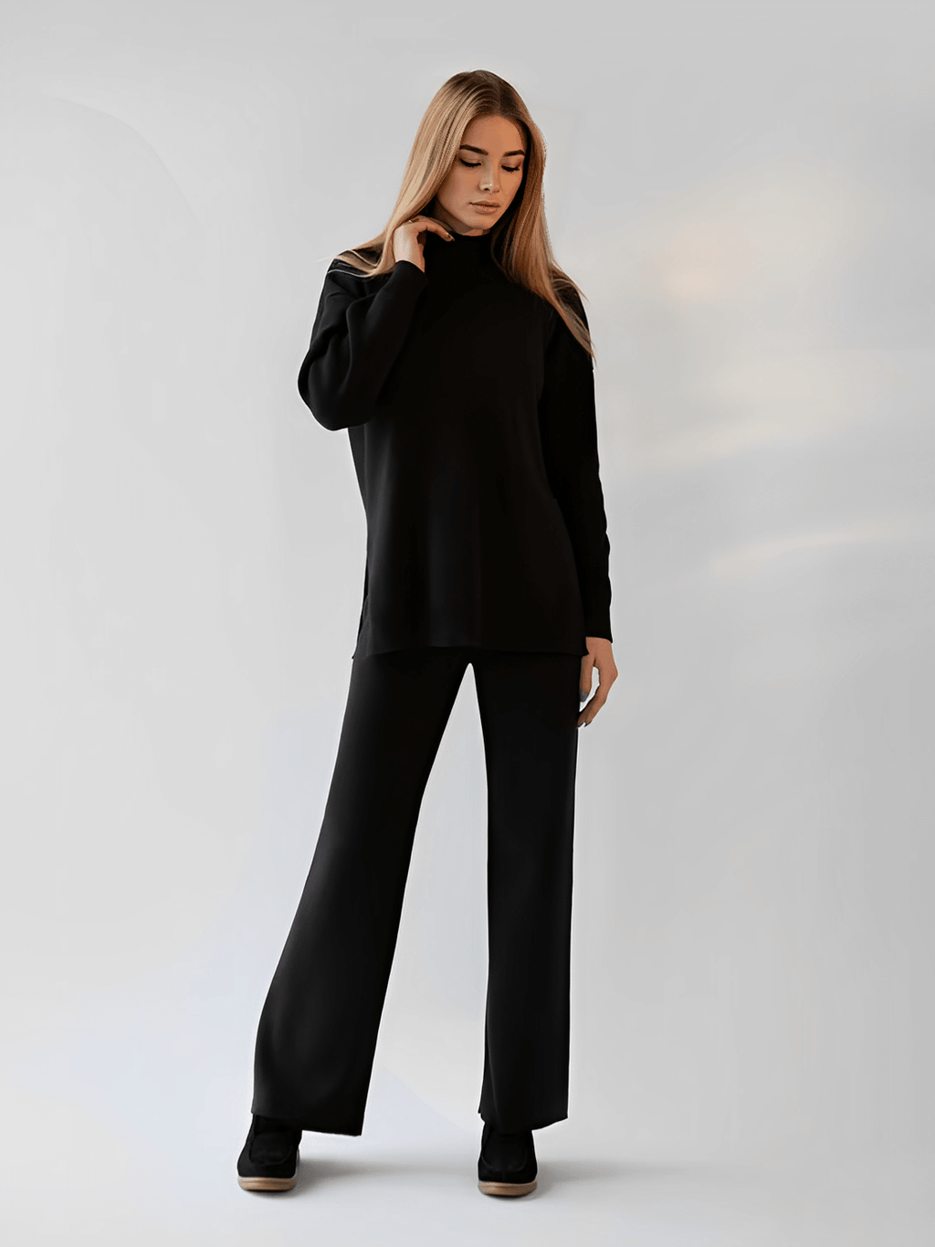 High-Neck Mullet Sweater Set with High-Waist Pants – Manuela