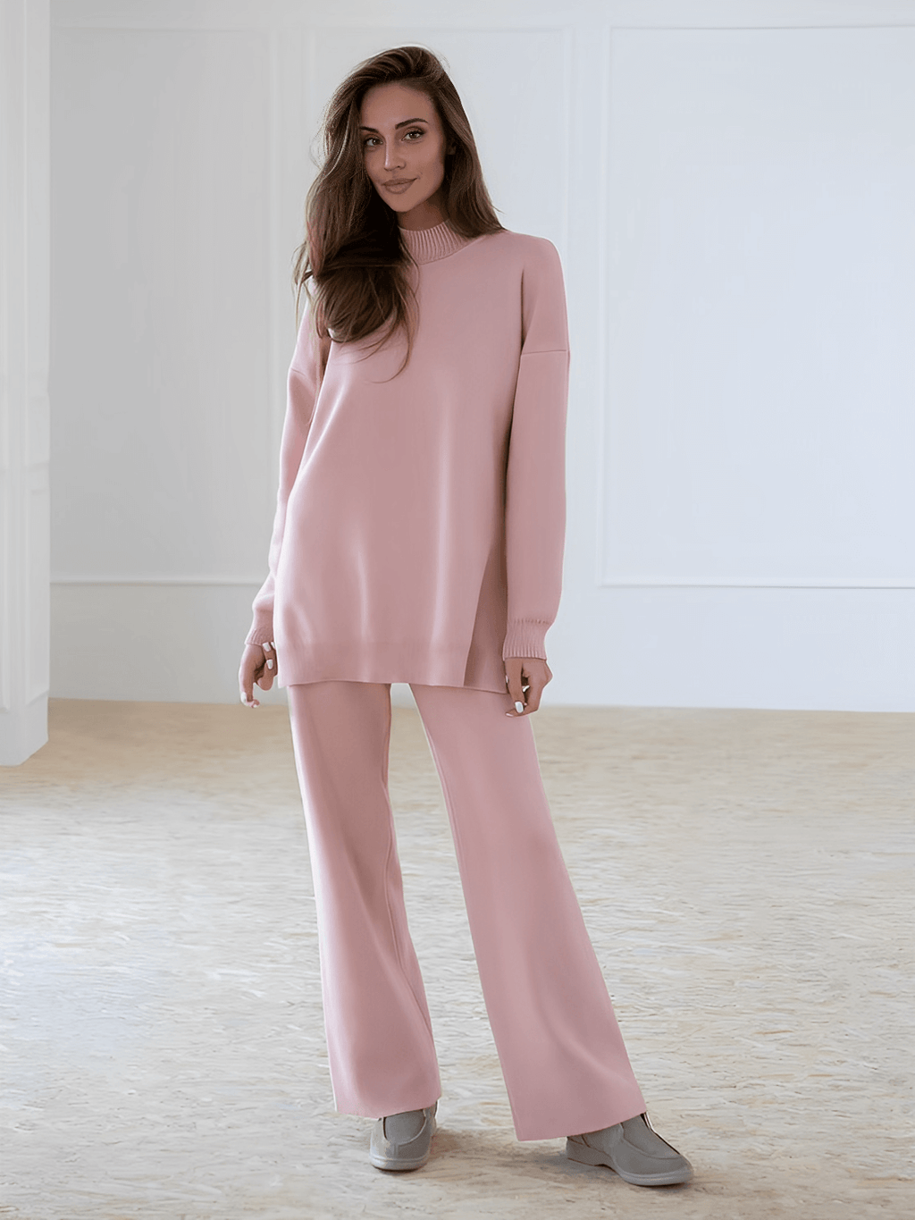 High-Neck Mullet Sweater Set with High-Waist Pants – Manuela