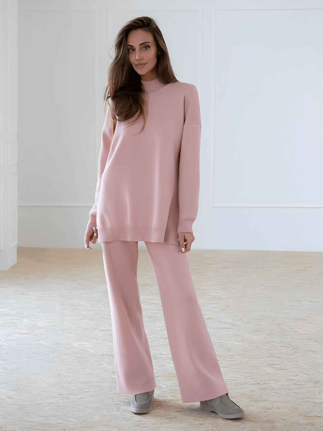 High-Neck Mullet Sweater Set with High-Waist Pants – Manuela
