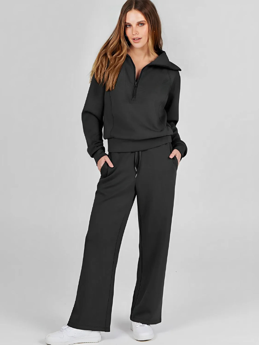 High-Neck Sweater and Adjustable Wide-Leg Pants Set – Alessandra