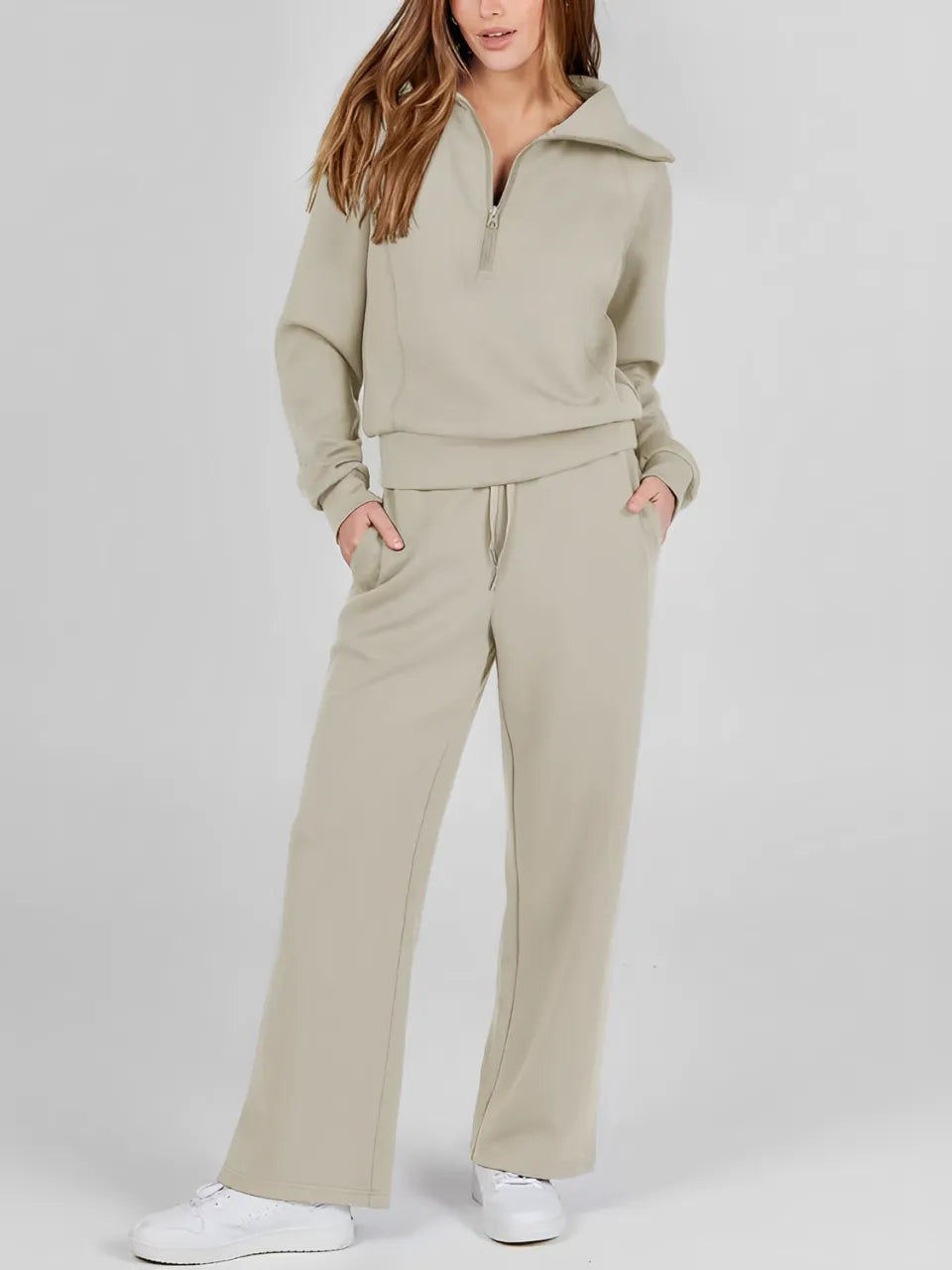 High-Neck Sweater and Adjustable Wide-Leg Pants Set – Alessandra