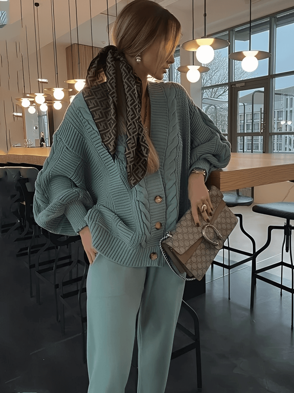 Knit Set with Oversized V-Neck Cardigan and Pencil Pants – Liana