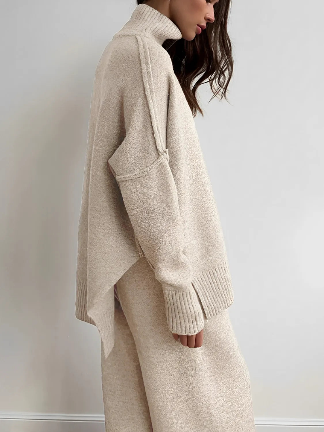 Knit Set with High-Neck Mullet Sweater and Wide-Leg Pants – Melanie