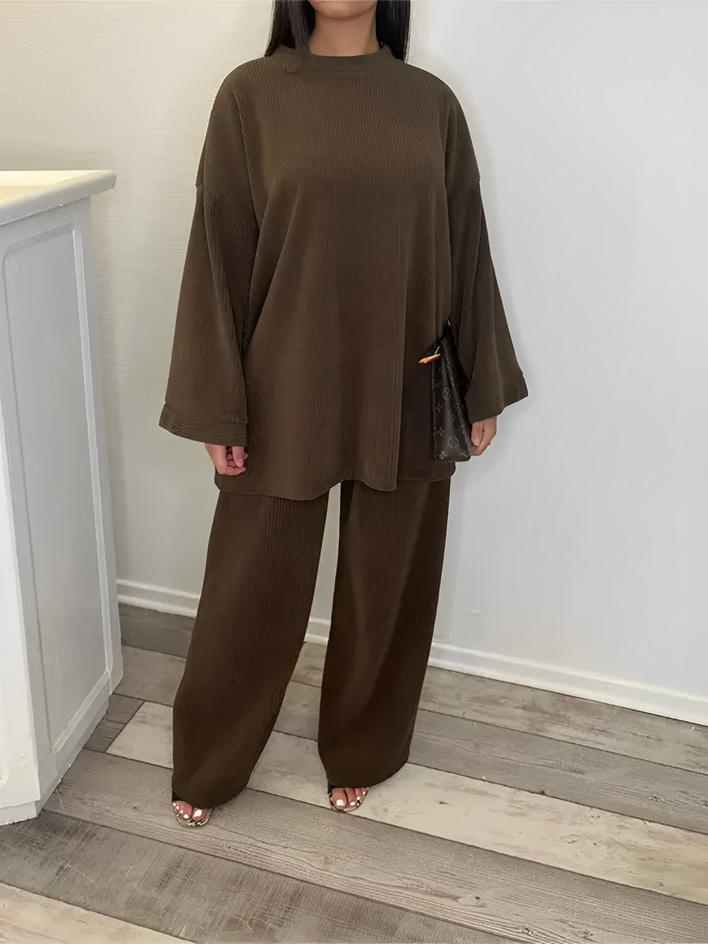 Corduroy Velvet Set with Oversized Sweater and Wide-Leg Pants – Indira