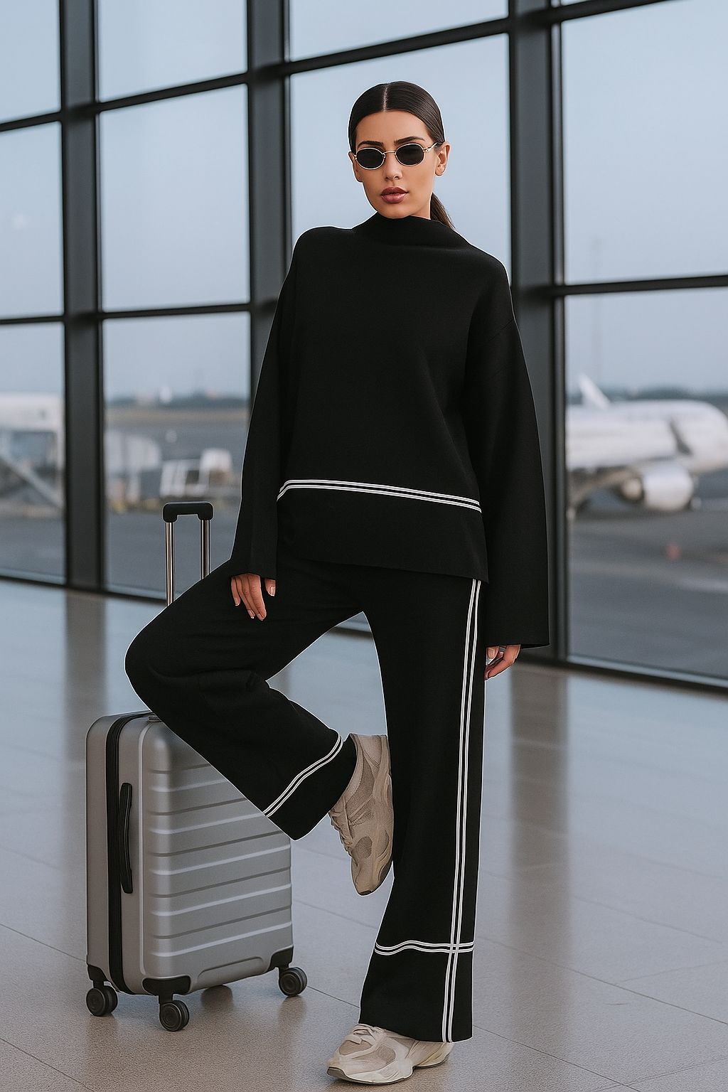 Kim Knit Set with High-Neck Mullet Sweater and Premium Comfort Pants