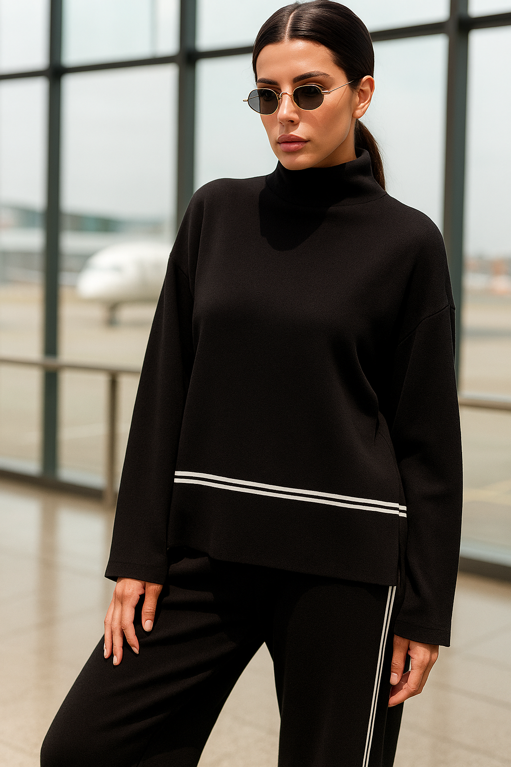 Kim Knit Set with High-Neck Mullet Sweater and Premium Comfort Pants