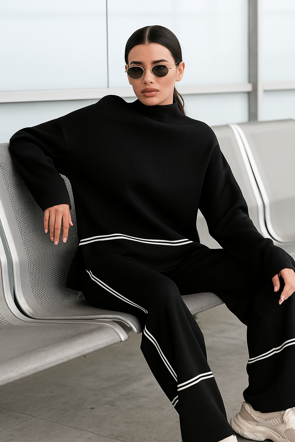 Kim Knit Set with High-Neck Mullet Sweater and Premium Comfort Pants
