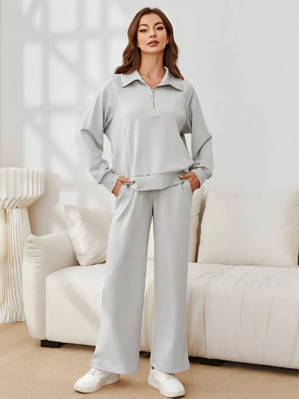 High-Neck Sweater and Adjustable Wide-Leg Pants Set – Alessandra