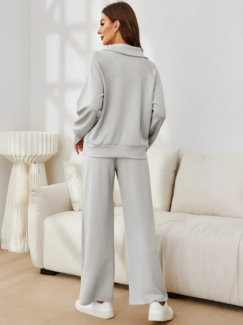 High-Neck Sweater and Adjustable Wide-Leg Pants Set – Alessandra