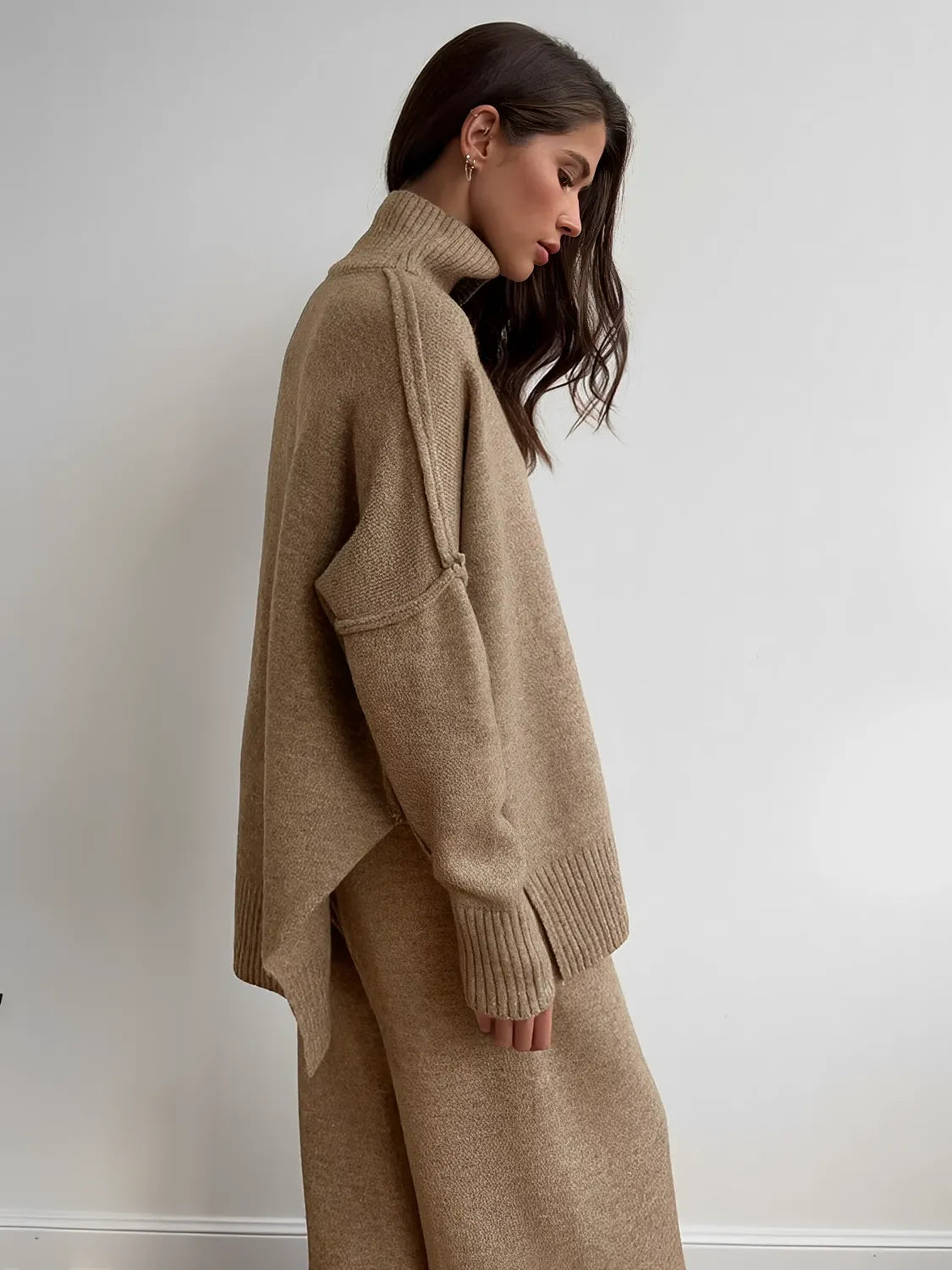 Knit Set with High-Neck Mullet Sweater and Wide-Leg Pants – Melanie