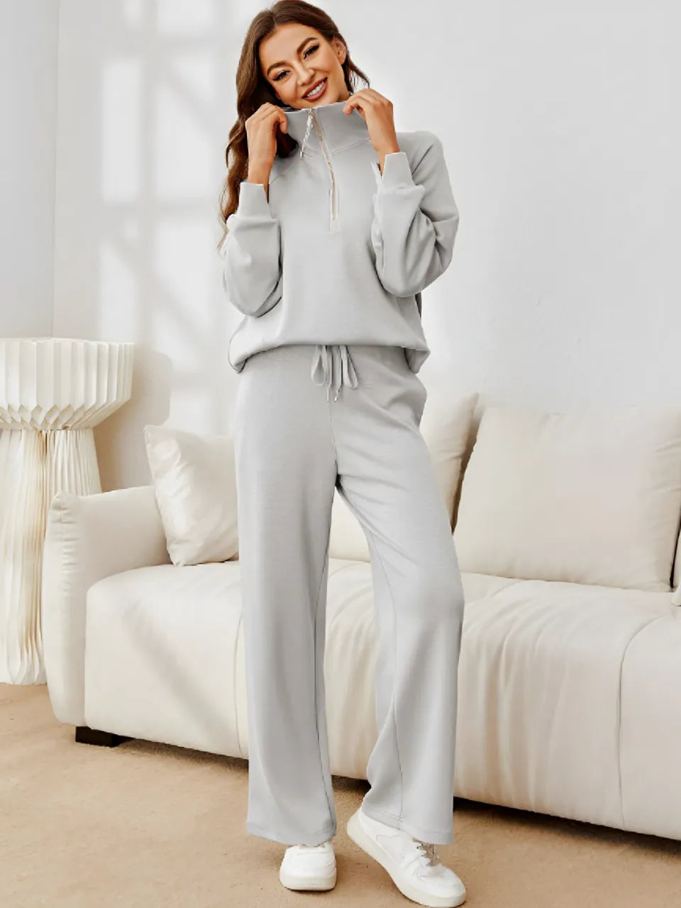 High-Neck Sweater and Adjustable Wide-Leg Pants Set – Alessandra