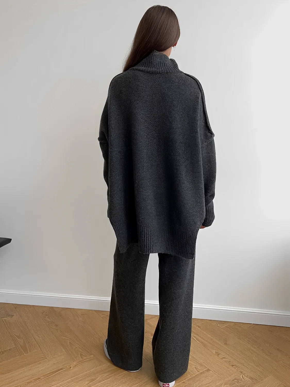 Knit Set with High-Neck Mullet Sweater and Wide-Leg Pants – Melanie