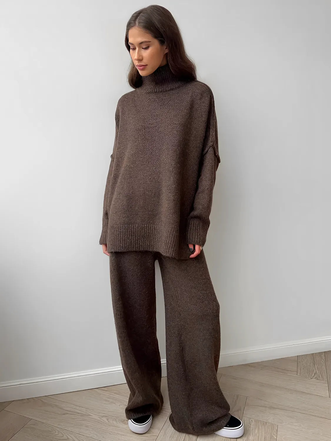 Knit Set with High-Neck Mullet Sweater and Wide-Leg Pants – Melanie