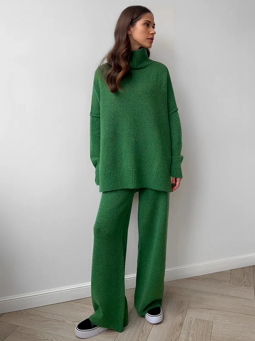 Knit Set with High-Neck Mullet Sweater and Wide-Leg Pants – Melanie