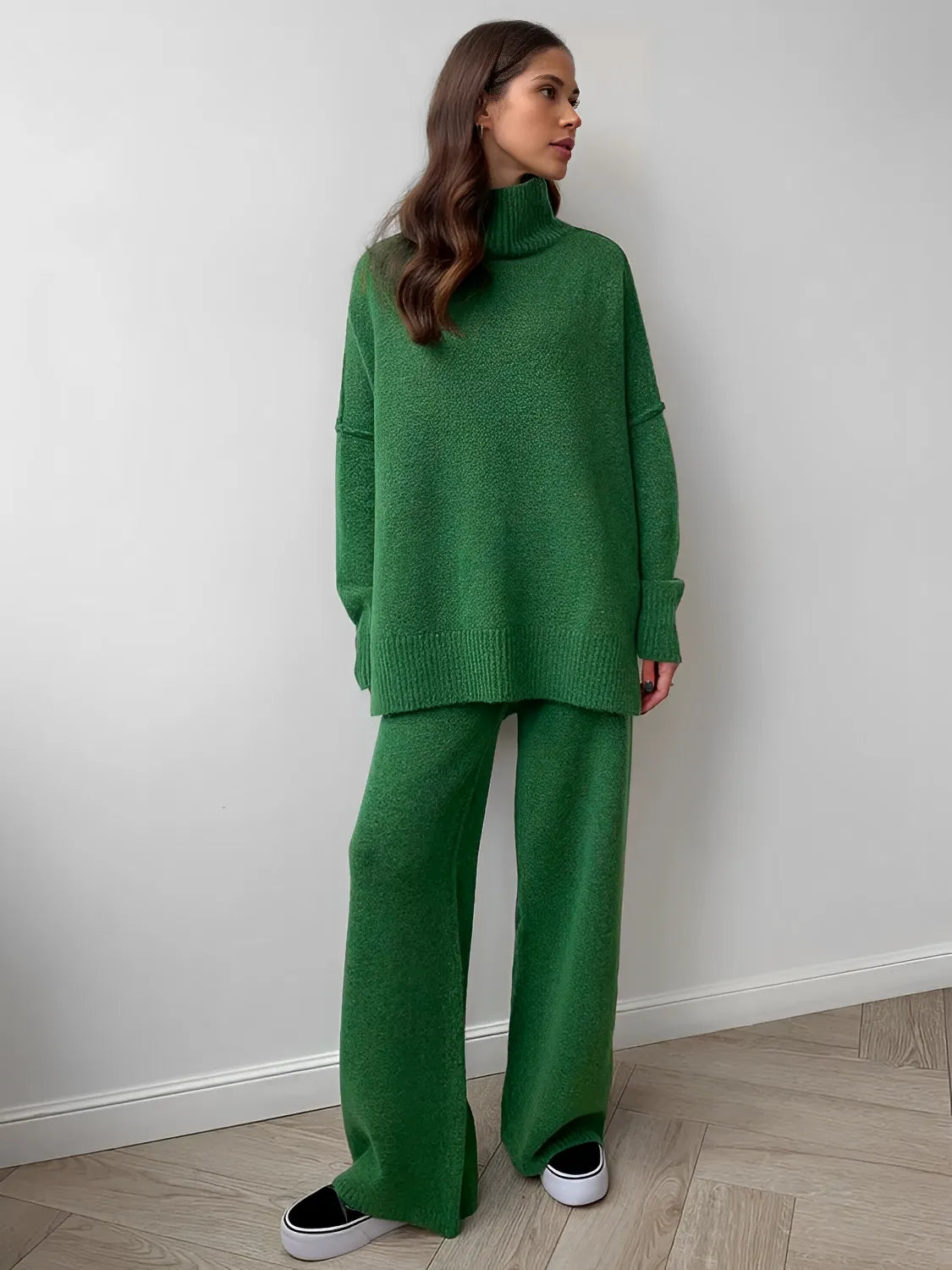 Knit Set with High-Neck Mullet Sweater and Wide-Leg Pants – Melanie