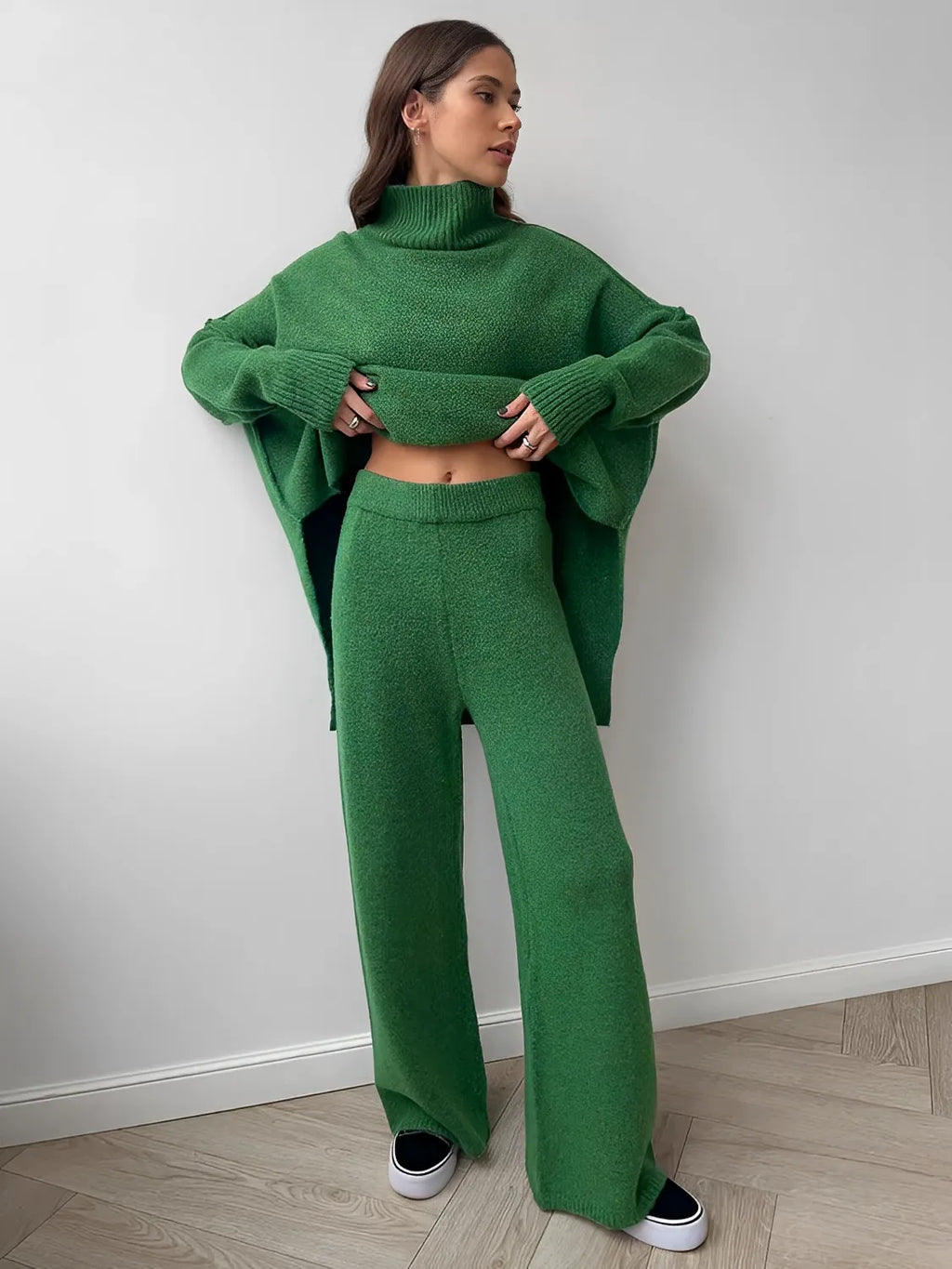Knit Set with High-Neck Mullet Sweater and Wide-Leg Pants – Melanie