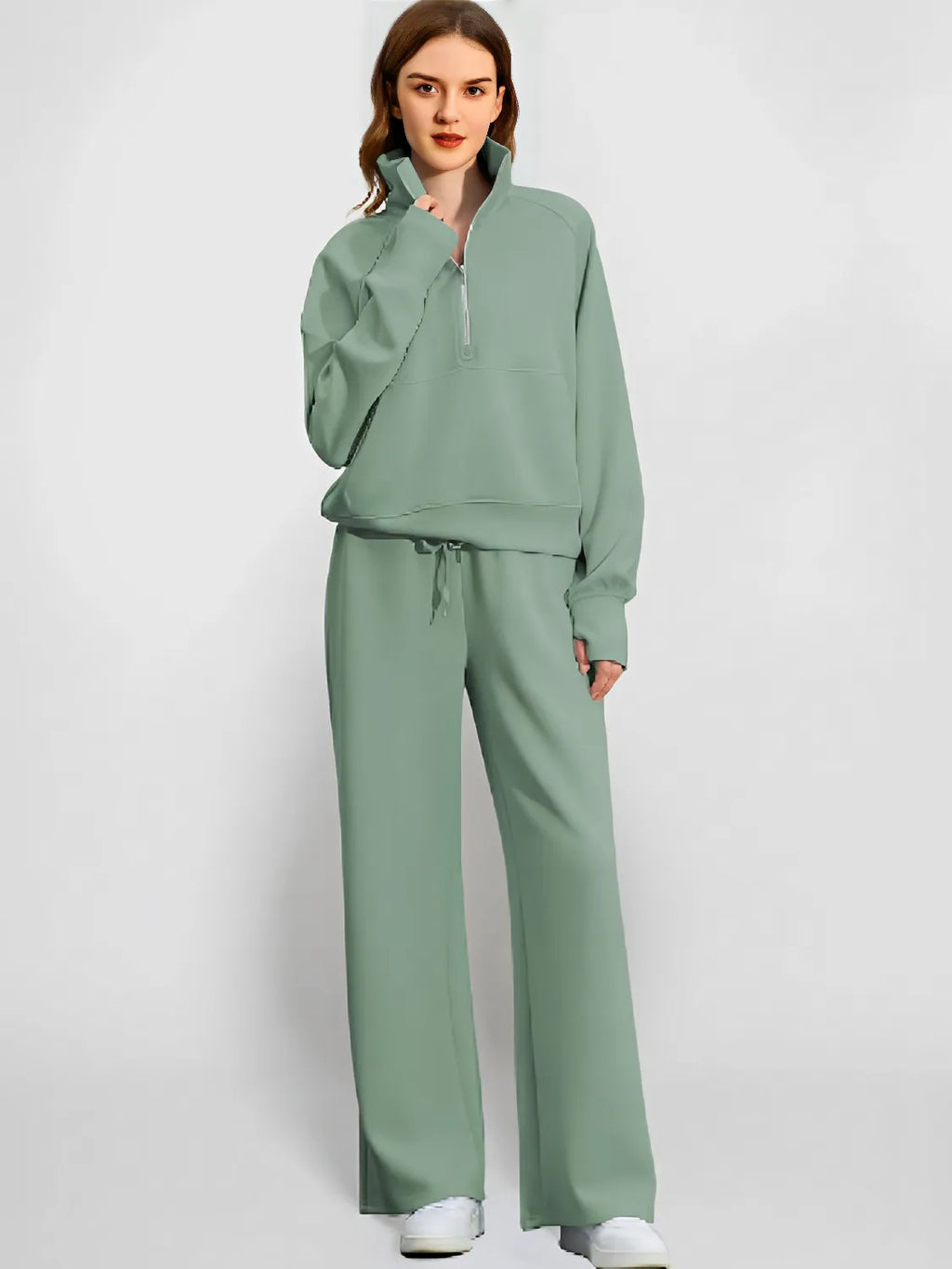 High-Neck Sweater and Adjustable Wide-Leg Pants Set – Alessandra