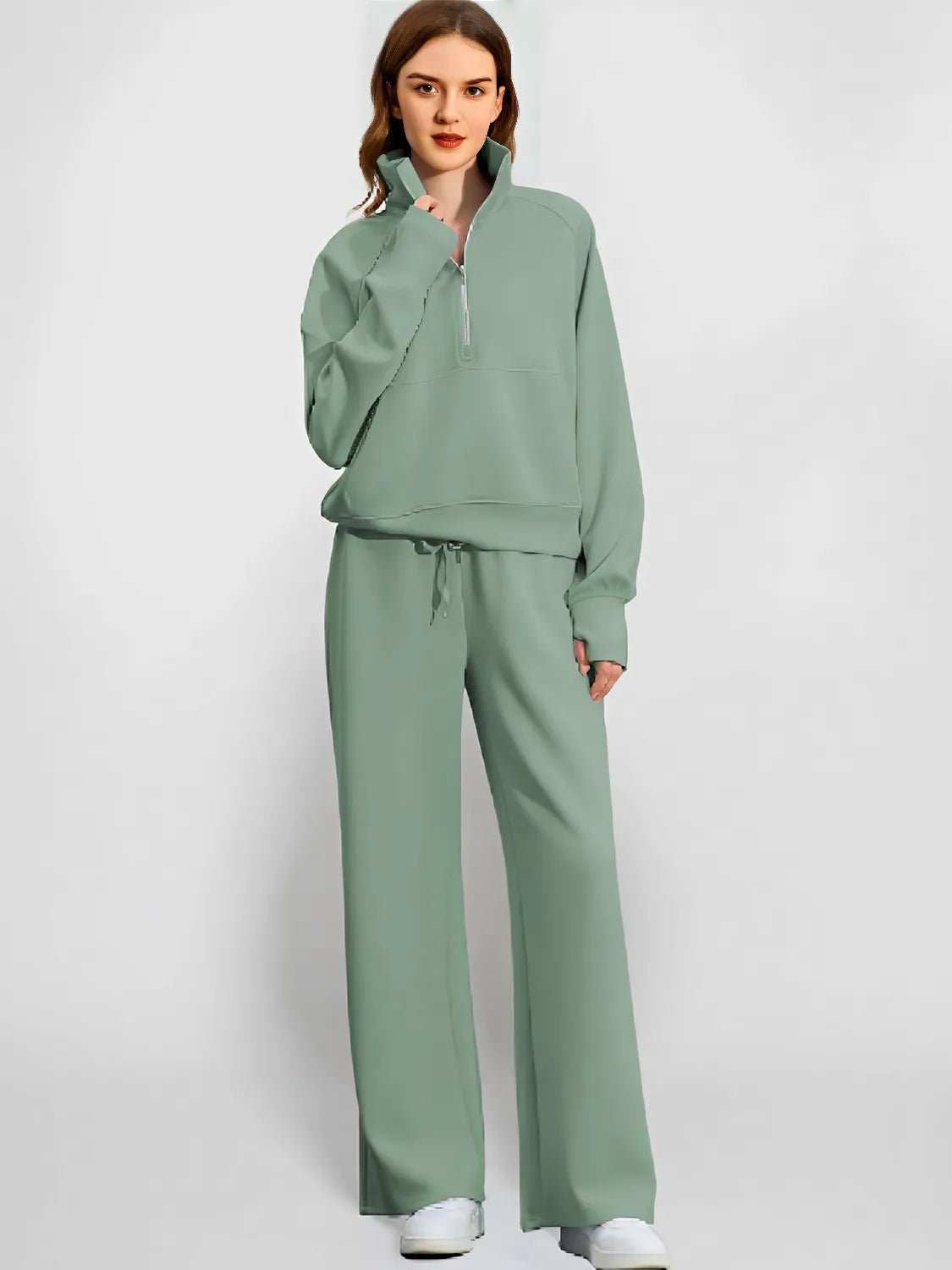High-Neck Sweater and Adjustable Wide-Leg Pants Set – Alessandra