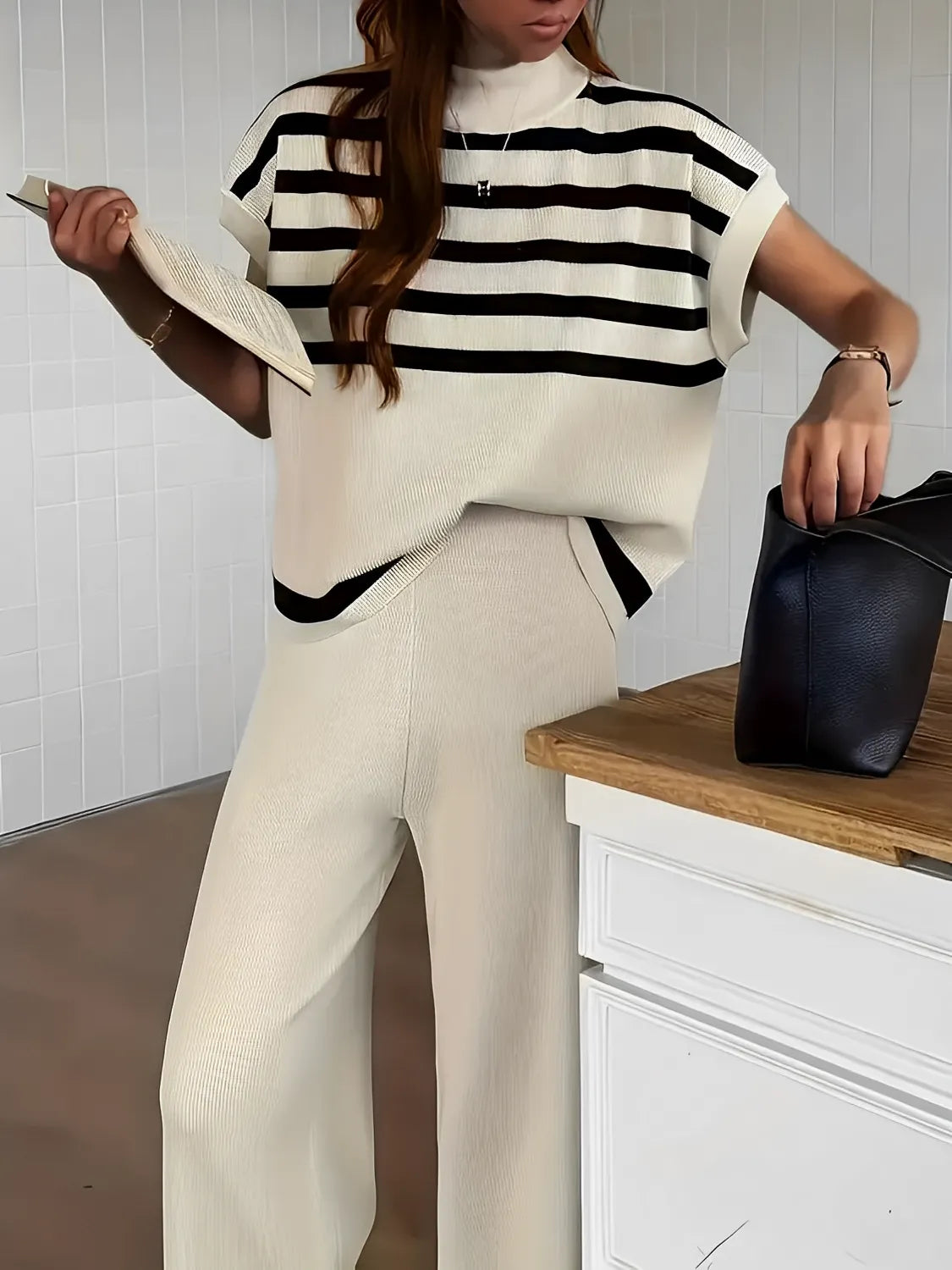 Viscose Set with Batwing Sleeve Blouse and Elastic Pants – Alessia