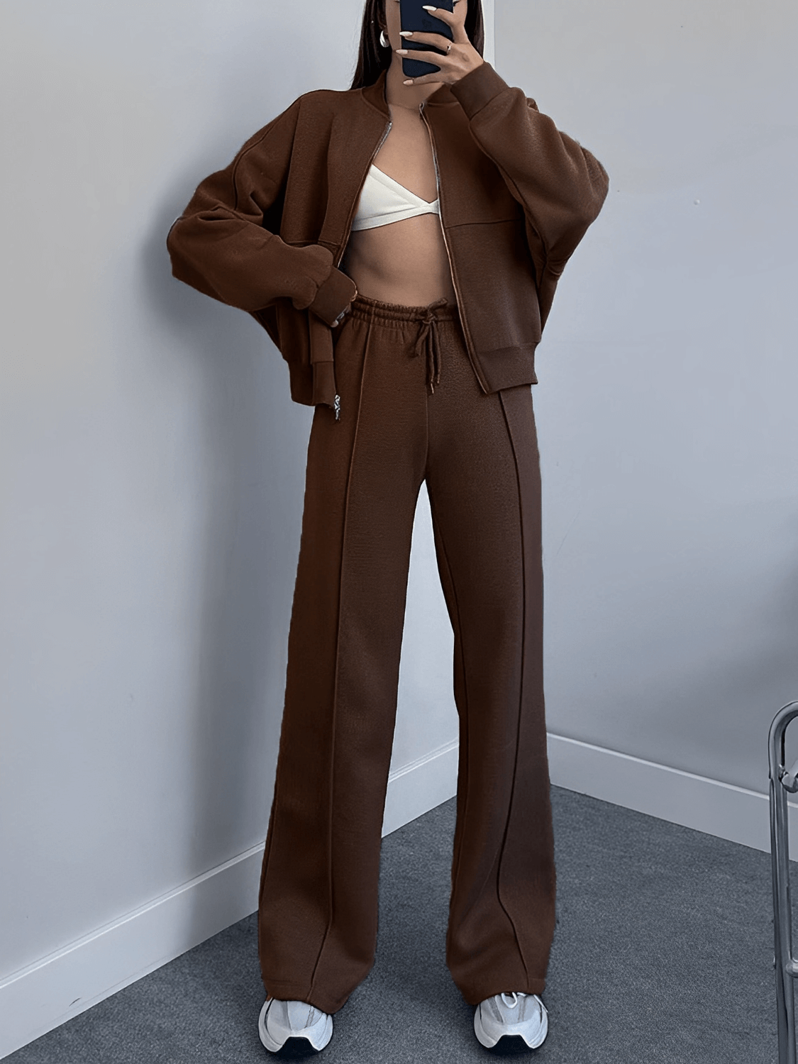 Women’s Zip-Up Jacket and Straight-Leg Pants with Pockets – Bruna