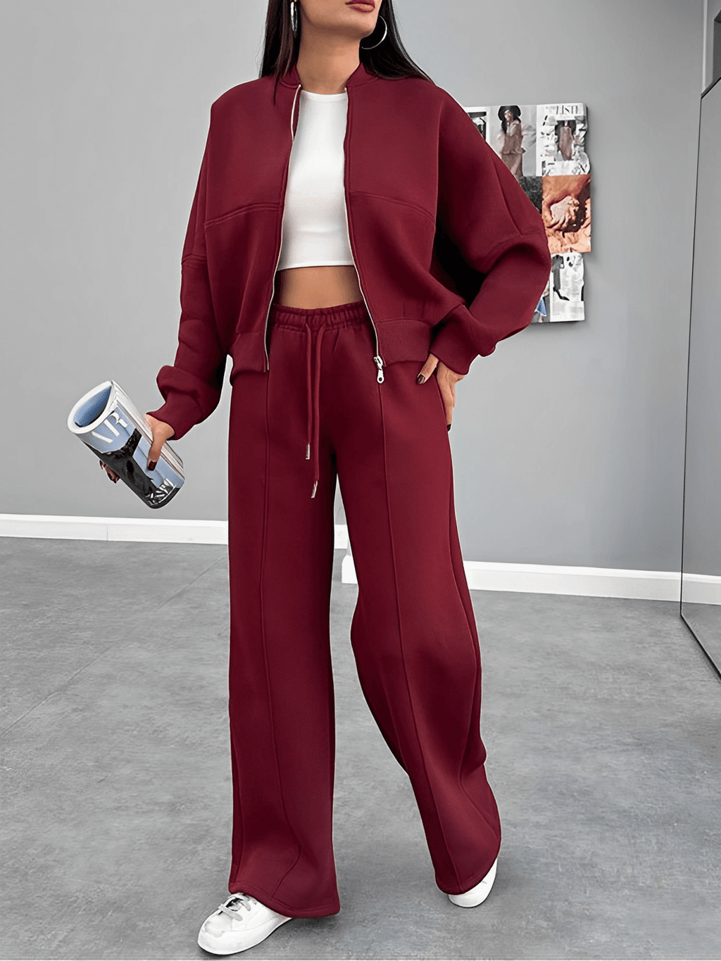 Women’s Zip-Up Jacket and Straight-Leg Pants with Pockets – Bruna