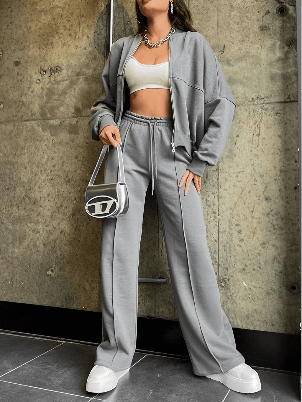Women’s Zip-Up Jacket and Straight-Leg Pants with Pockets – Bruna