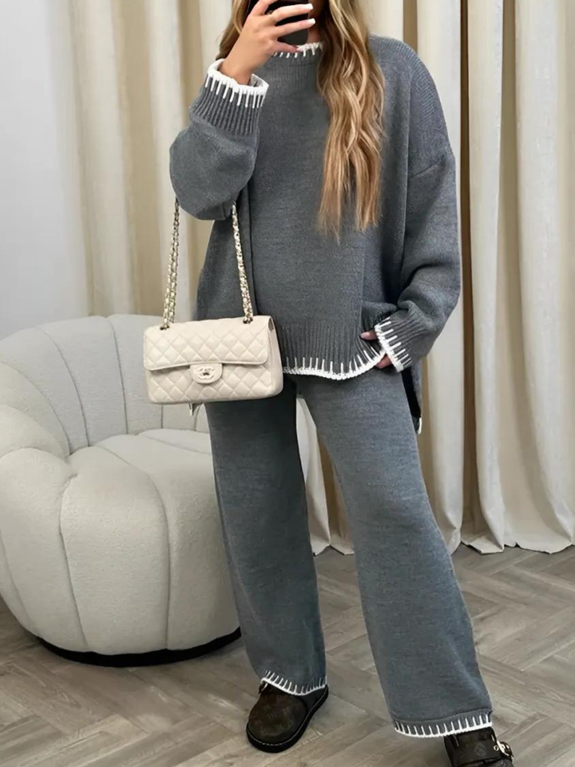 Women’s Sweater and Pants Set with Crochet Details – Iris