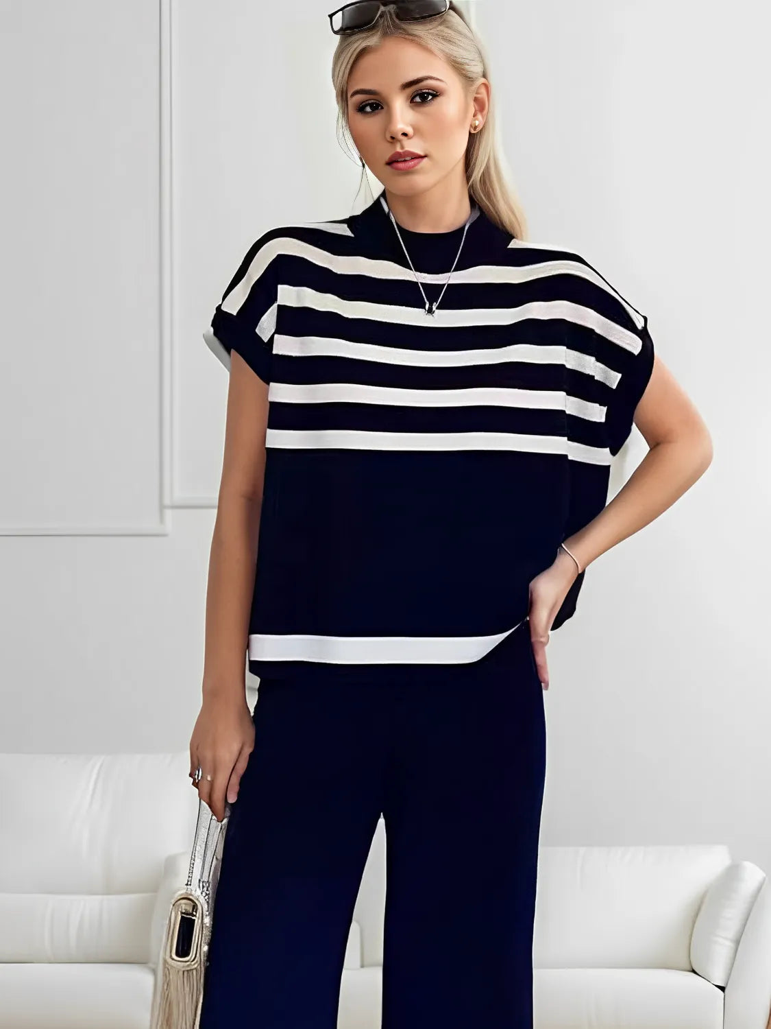 Viscose Set with Batwing Sleeve Blouse and Elastic Pants – Alessia