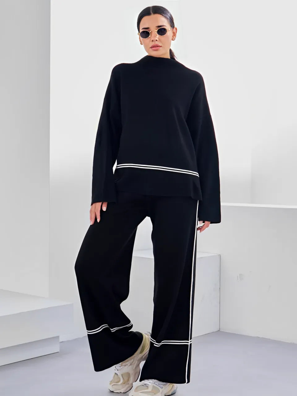Knit Set with High-Neck Mullet Sweater and Comfort Pants – Kim