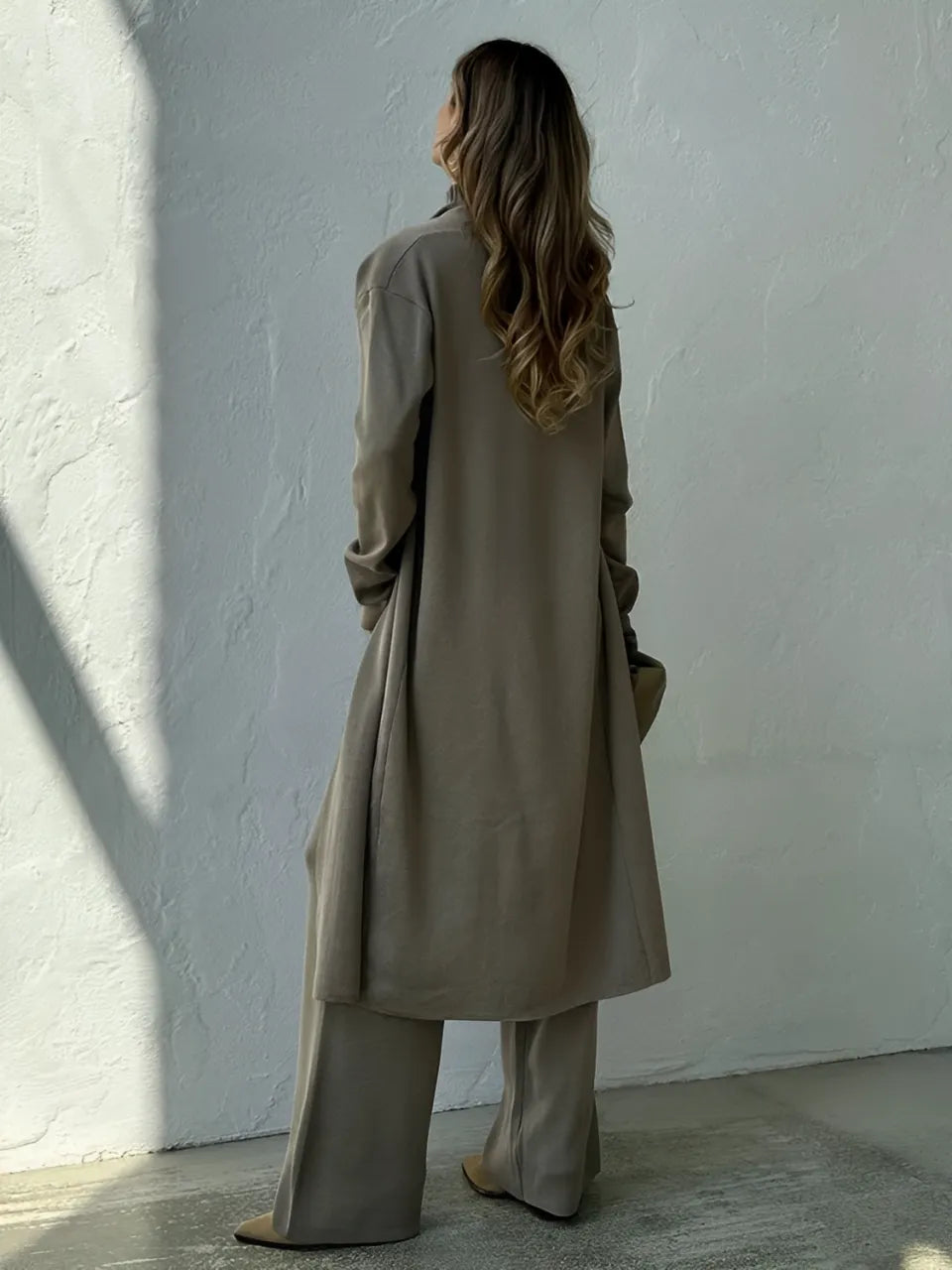 3-Piece Set with Ribbed Blouse, Cardigan, and Wide-Leg Pants – Lolla