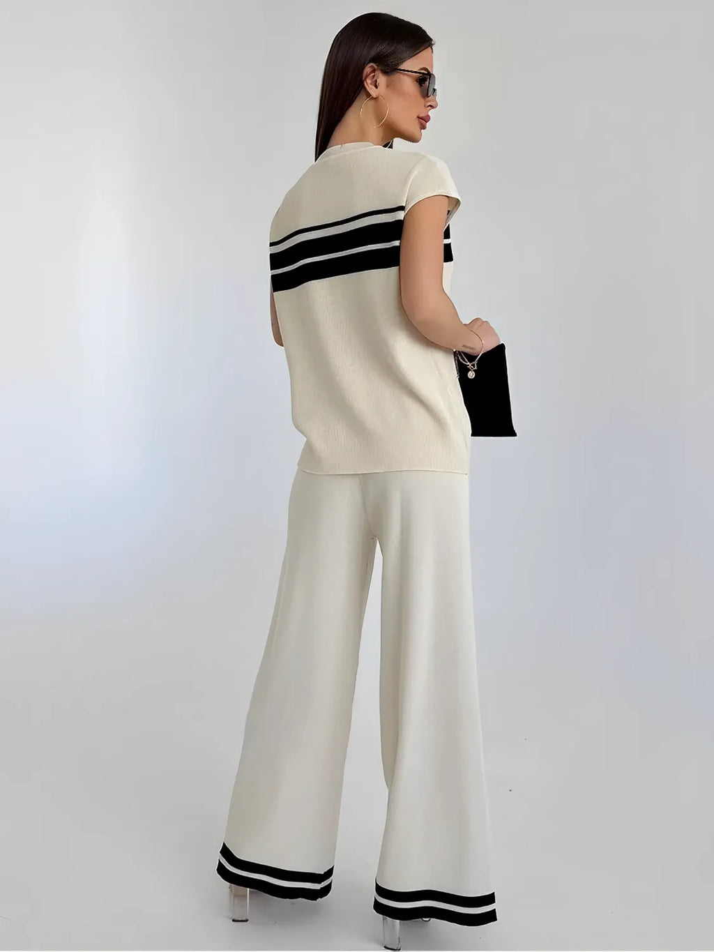 Striped Viscose Set with Short-Sleeve Blouse and Loose Pants – Emilia