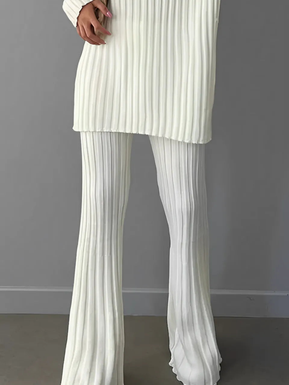 Ribbed Knit Set with High-Neck Sweater and Flare Pants – Luna