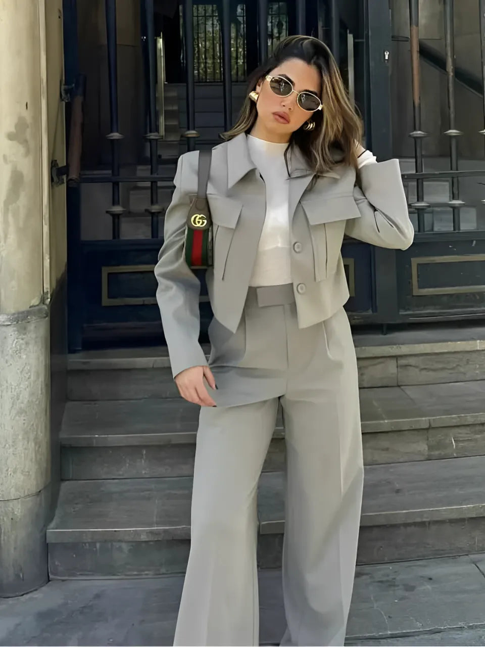 Tailored Set with Bomber Jacket and Wide-Leg Pants – Emily