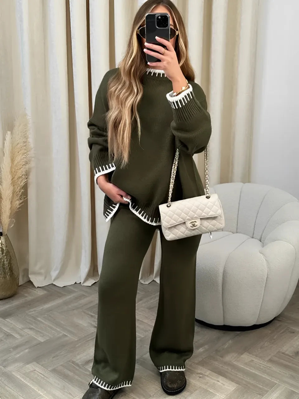 Women’s Sweater and Pants Set with Crochet Details – Iris