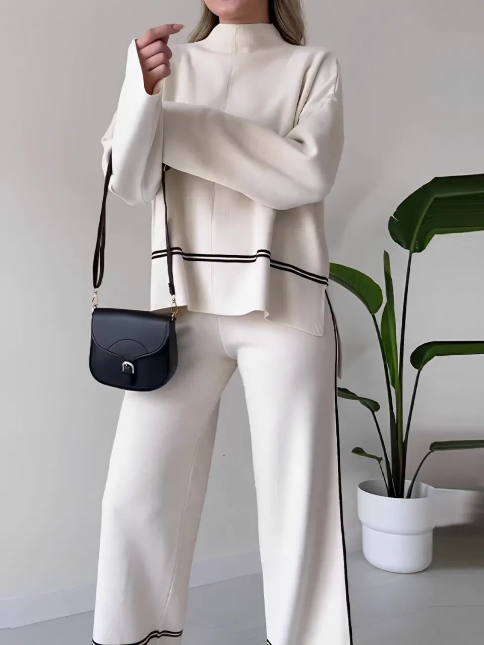 Knit Set with High-Neck Mullet Sweater and Comfort Pants – Kim