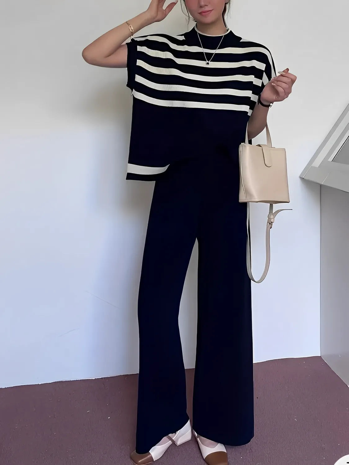 Viscose Set with Batwing Sleeve Blouse and Elastic Pants – Alessia