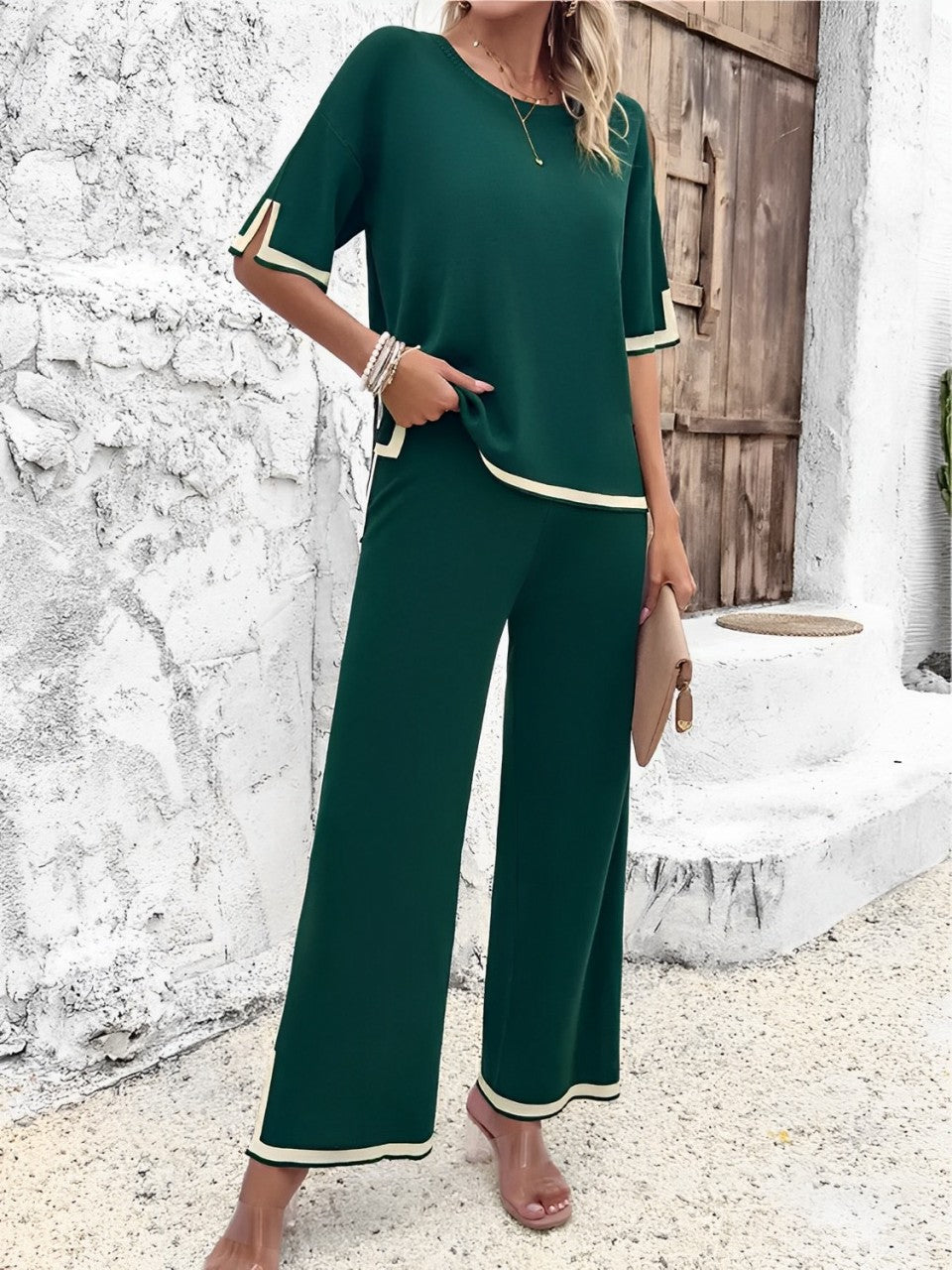 Women’s Viscose Set with Mullet Blouse and Slit Pants – Mirtes
