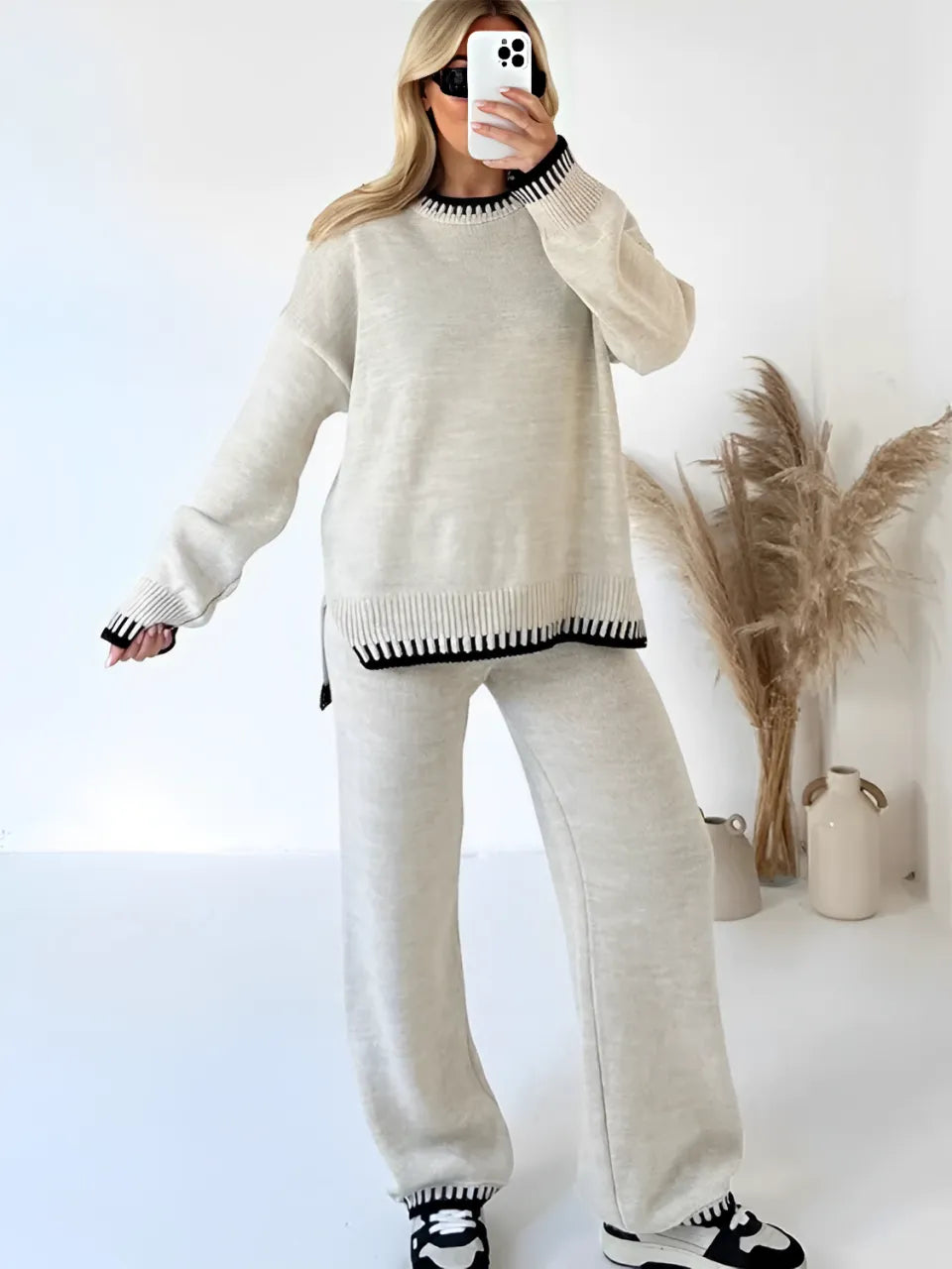 Women’s Sweater and Pants Set with Crochet Details – Iris