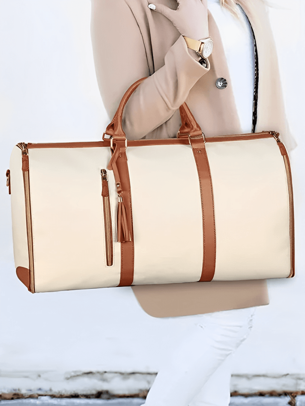 Foldable Women’s PU Leather Travel Bag with Multifunction Storage – Angela