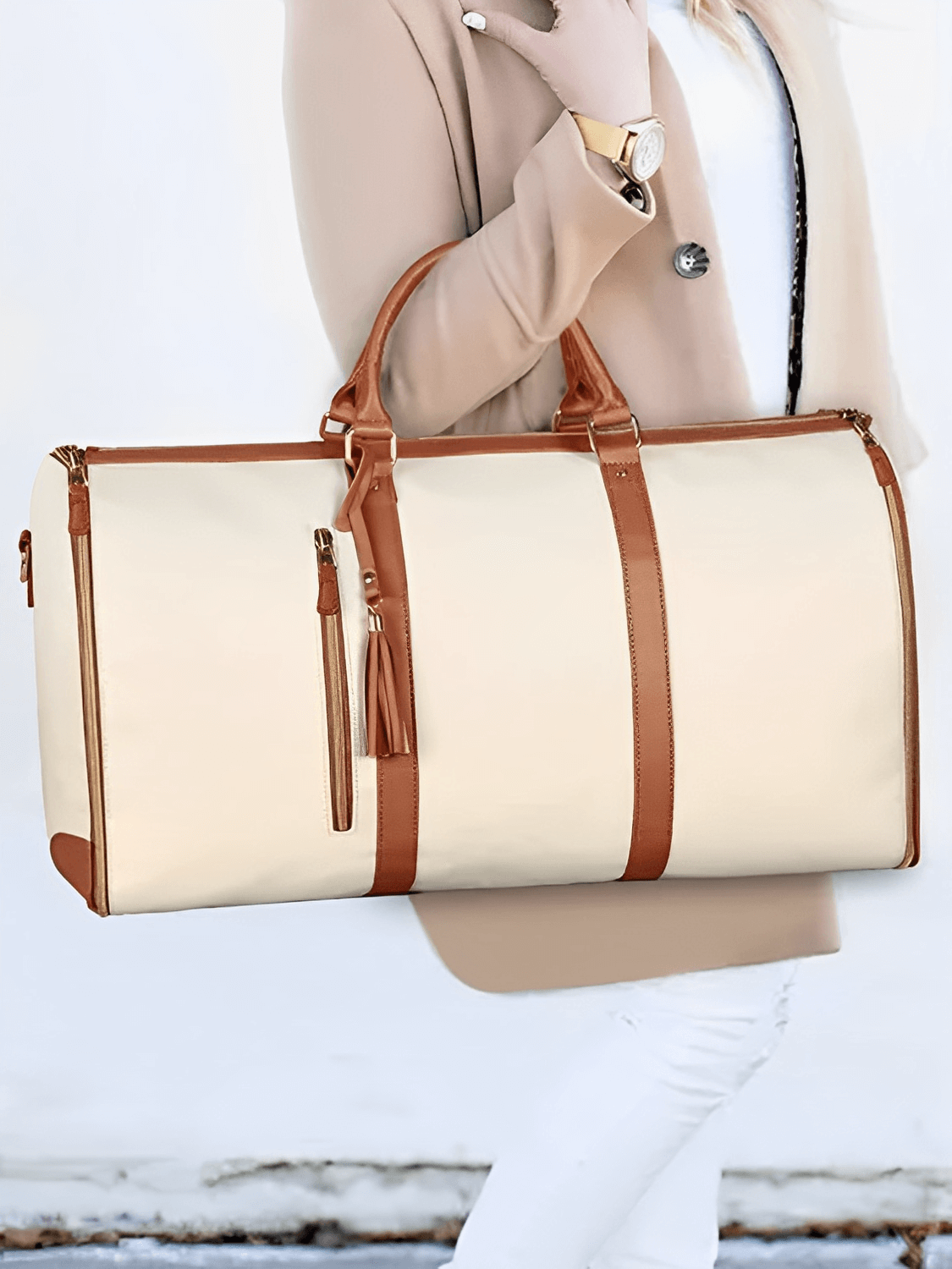 Foldable Women’s PU Leather Travel Bag with Multifunction Storage – Angela