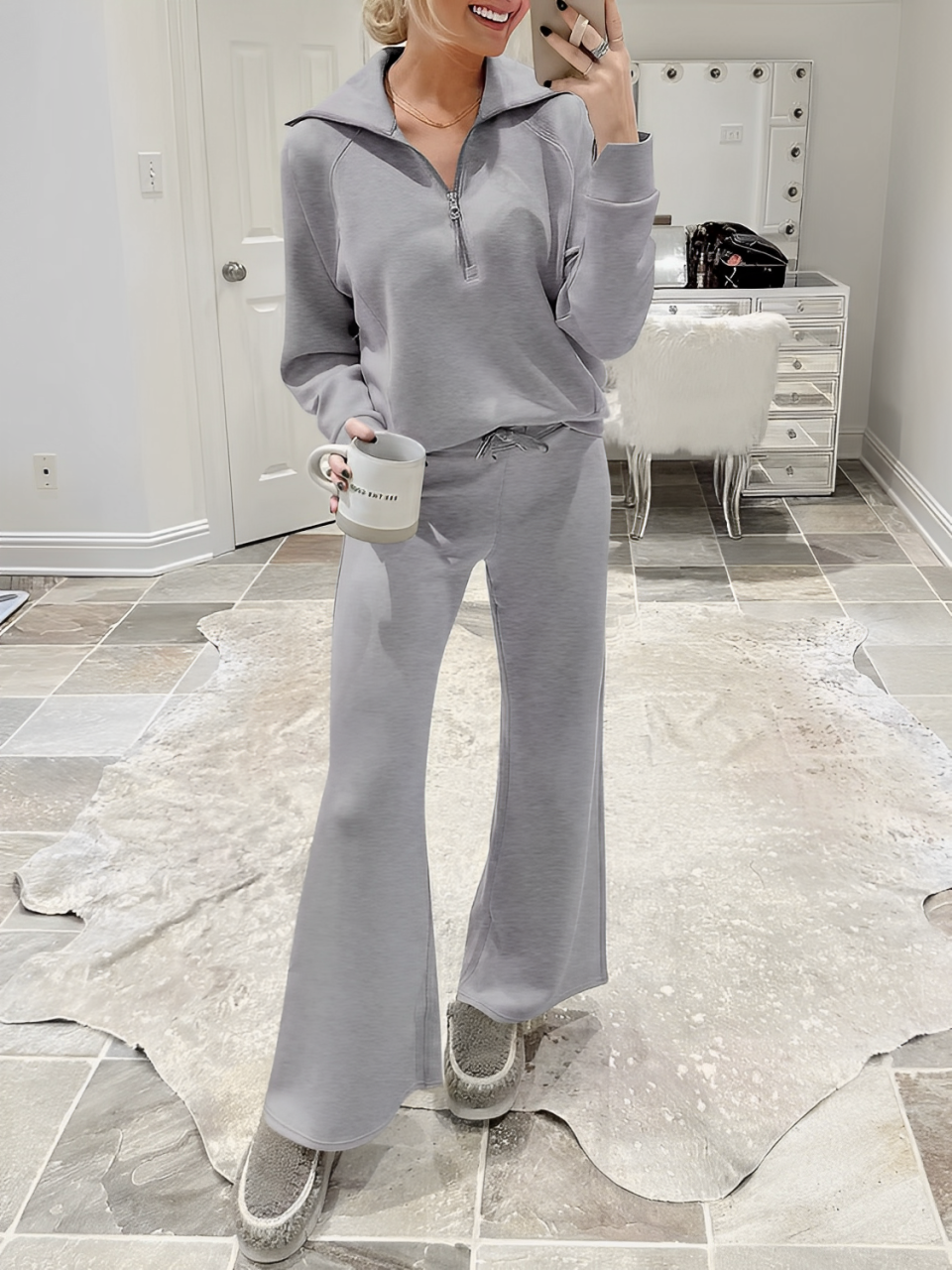 High-Neck Sweater and Adjustable Wide-Leg Pants Set – Alessandra