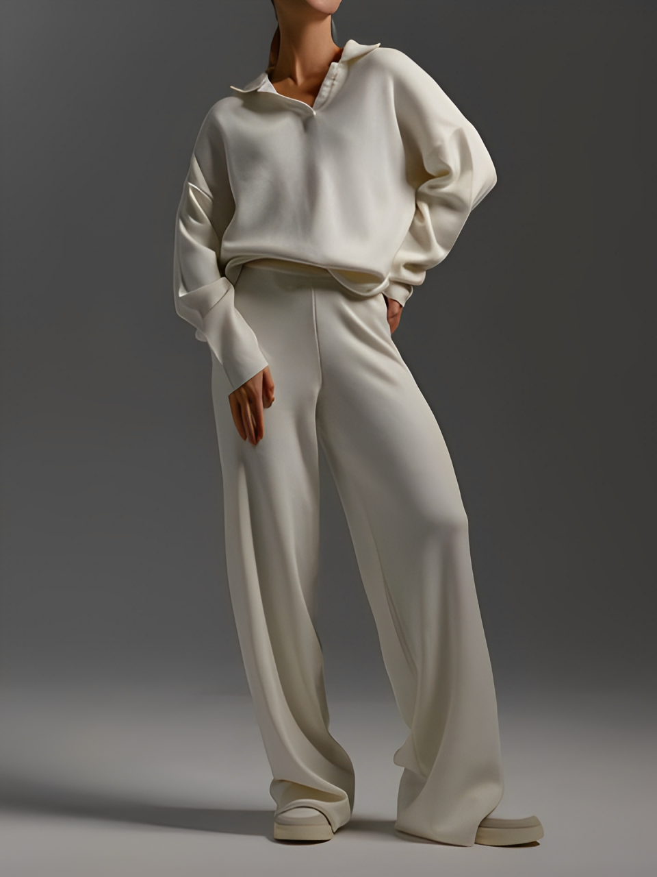 Polo-Neck Sweater and Elastic-Waist Flare Pants Set – Isis